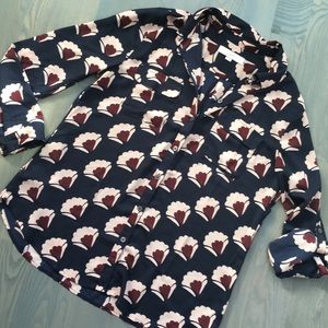 LOFT button down shirt with Art Deco floral print