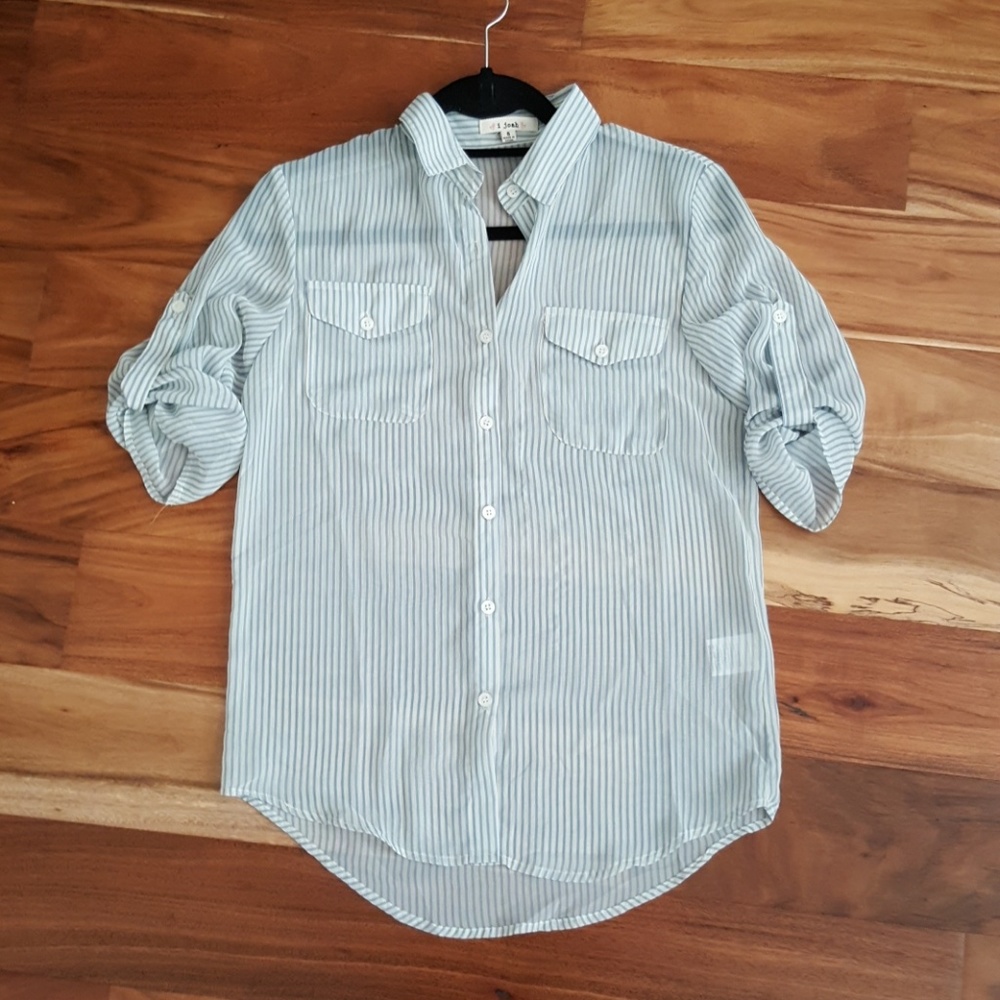 DONATED Sheer Baby Blue Striped Button Down