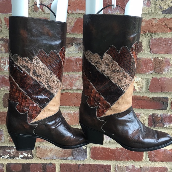 Vintage multi snake skin patchwork boots - Picture 2 of 3