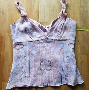 Tahari 100% Silk Lavender, Coral Paisley Tank Top