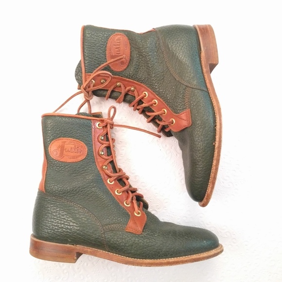 Justin Boots Shoes - Green Justin Lace Up Western Boots