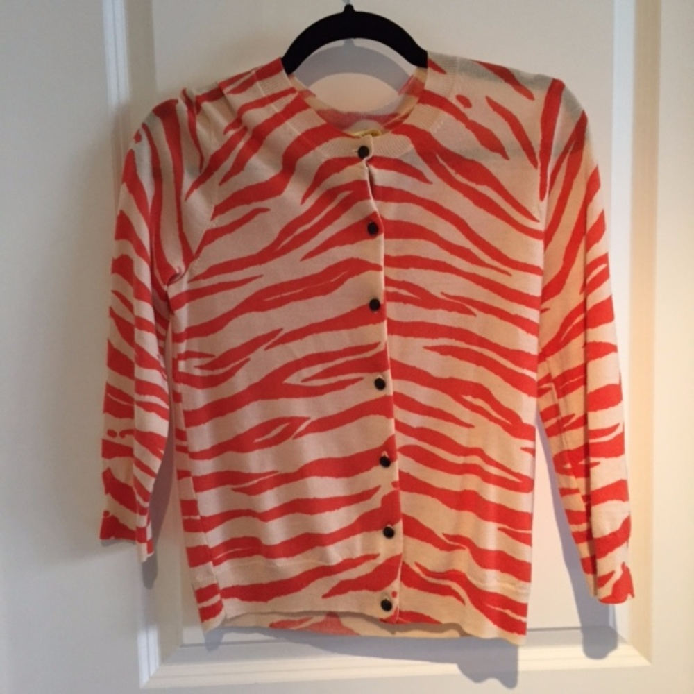 J.crew Orange & cream small zebra wool sweater