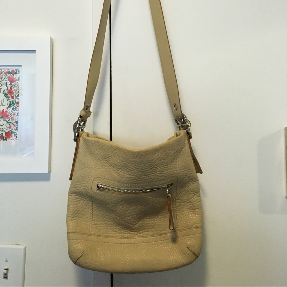 Genuine Tan Textured Leather Crossbody Coach Bag