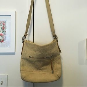 Genuine Tan Textured Leather Crossbody Coach Bag