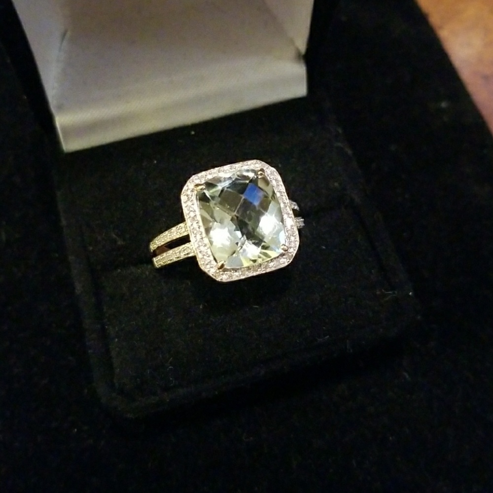 14kt YG Ring with Green Amethyst and Diamonds!