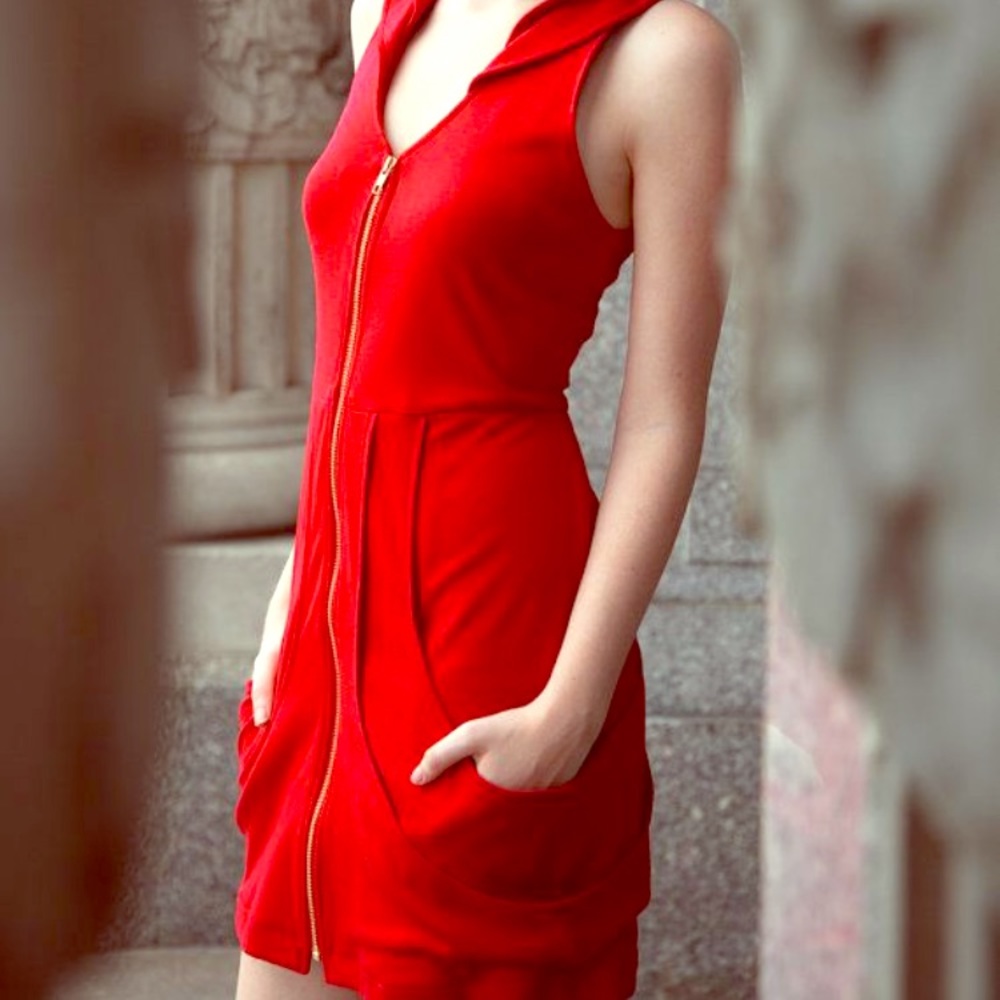 Project runway designer yellowcake red dress