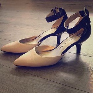 Nude and Black Strappy Heels