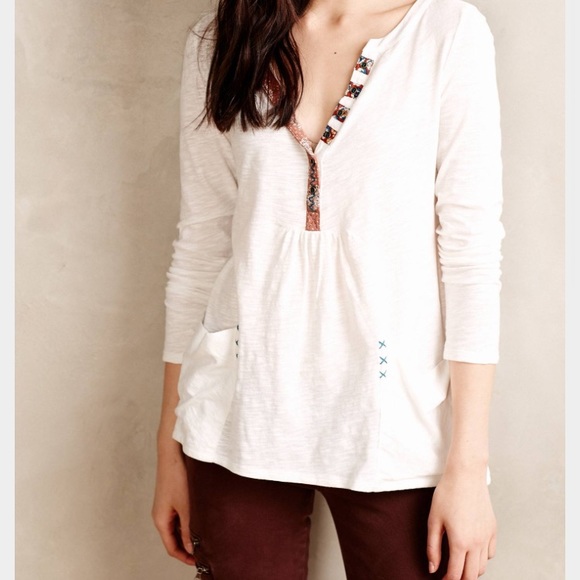 Anthropologie Tops - Anthro Little Yellow Button Calantha Pocket Henley