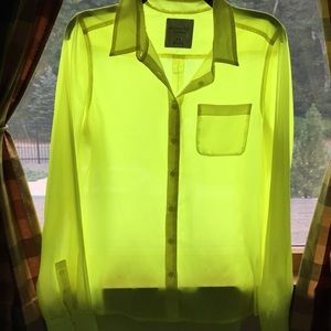 American Eagle neon yellow button down top