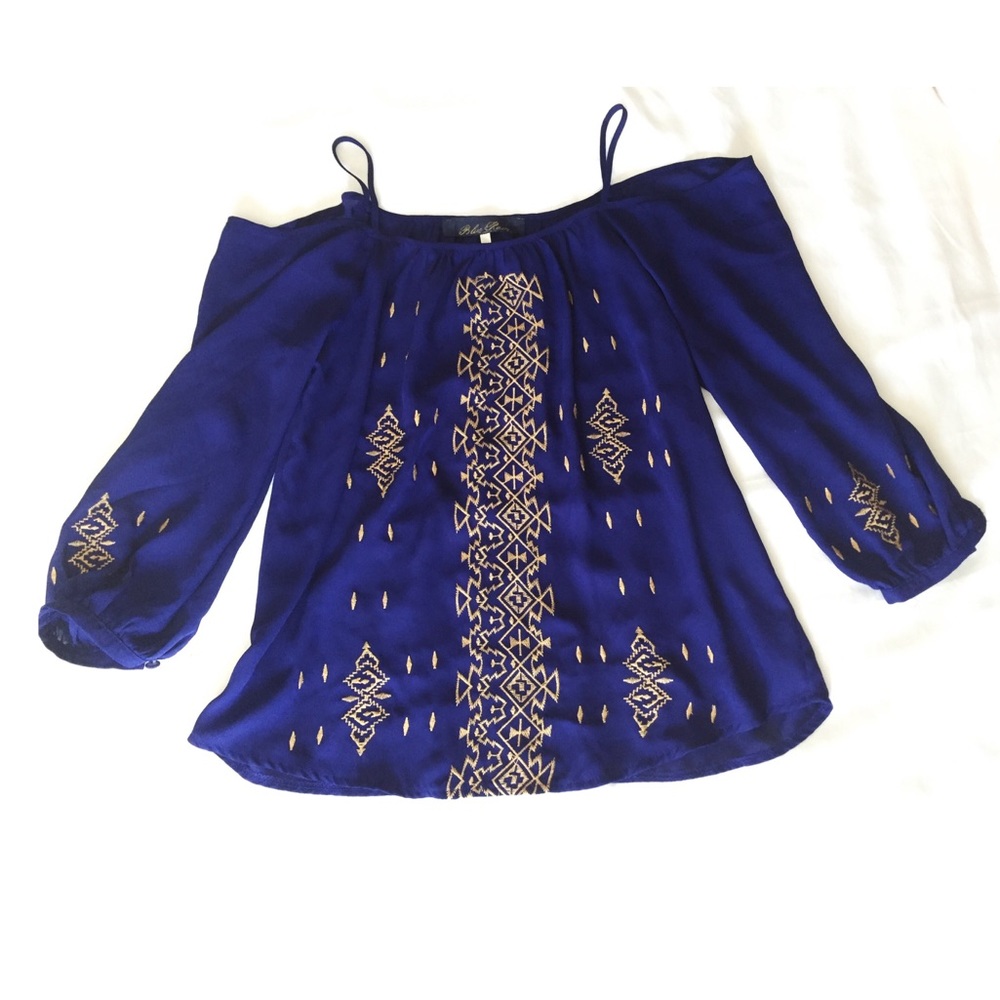 Royal blue chiffon blouse with gold detail