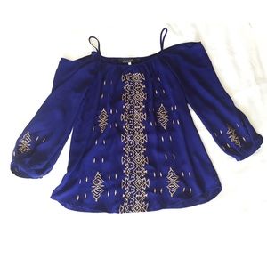 Royal blue chiffon blouse with gold detail