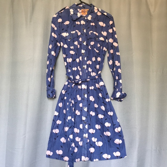 Tory Burch Dresses & Skirts - Tory Burch 8 Floral Long Sleeve Button Dress Blue