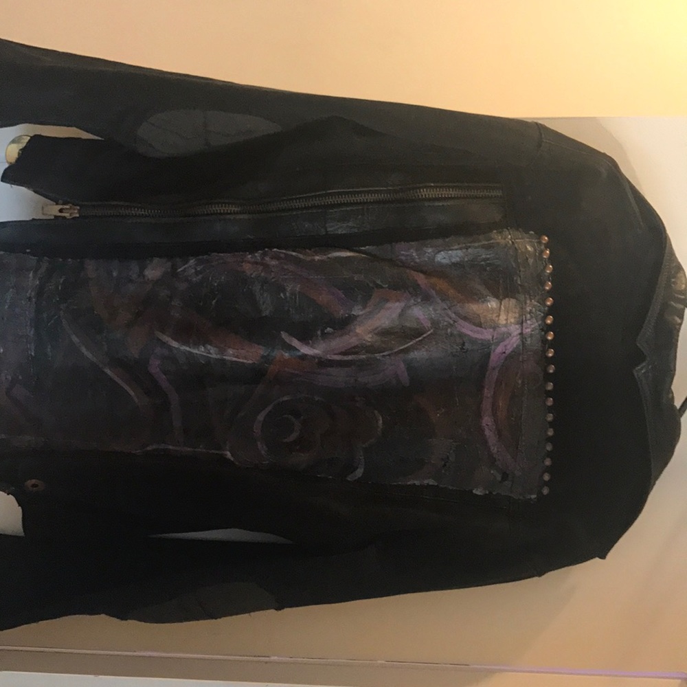 Reconstructed fitted black denim large size jacket