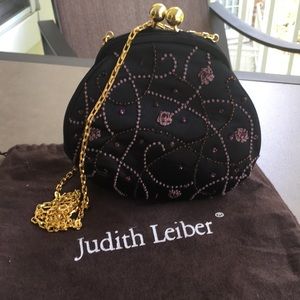 Judith Leiber Black Satin Evening Bag, with Duster