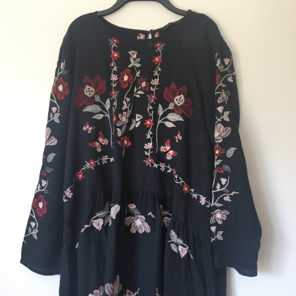 Zara navy blue Floral embroidered tunic dress - Picture 6 of 7