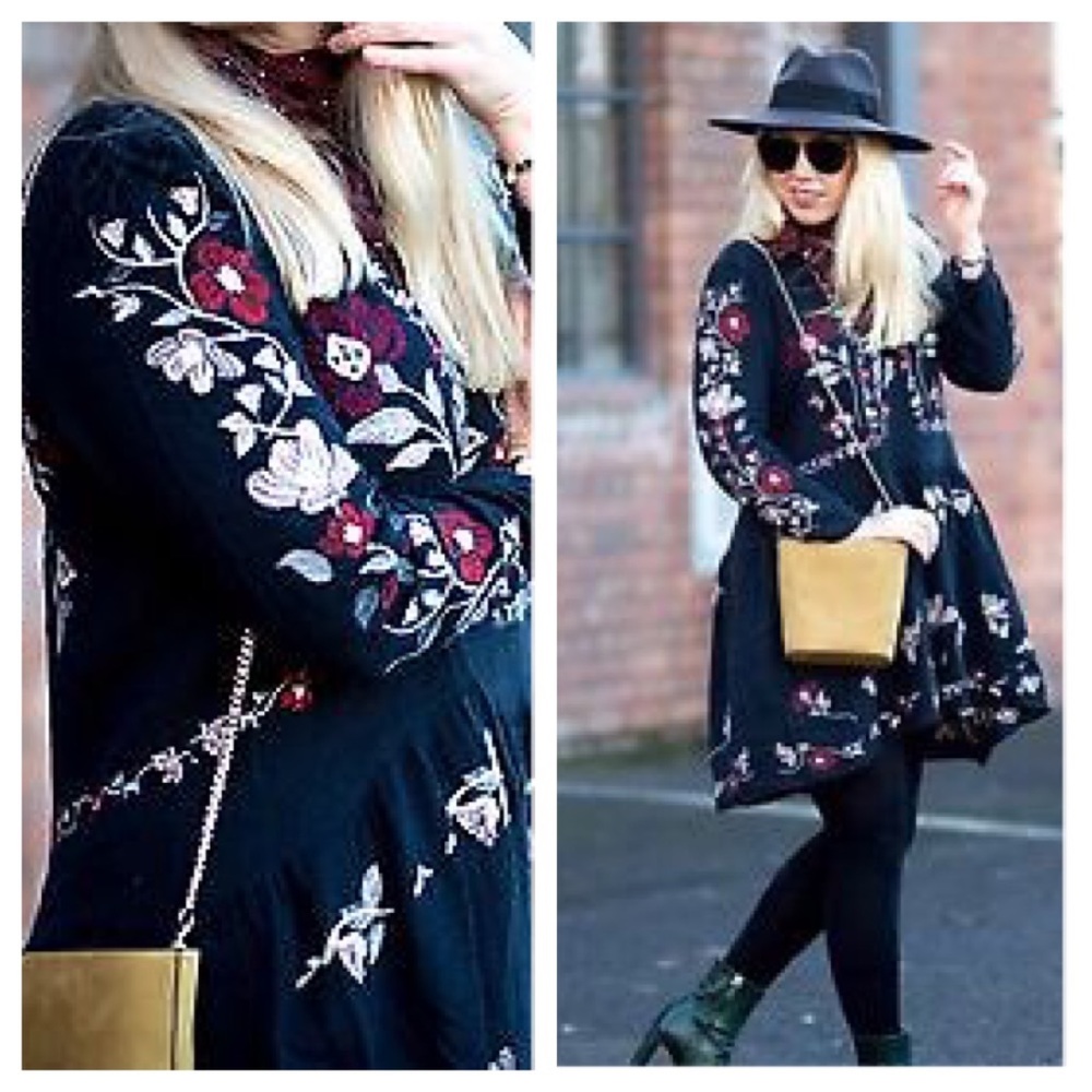 Zara navy blue Floral embroidered tunic dress - Picture 2 of 7