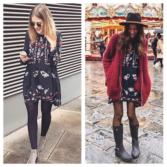 Zara Dresses & Skirts - Zara navy blue Floral embroidered tunic dress