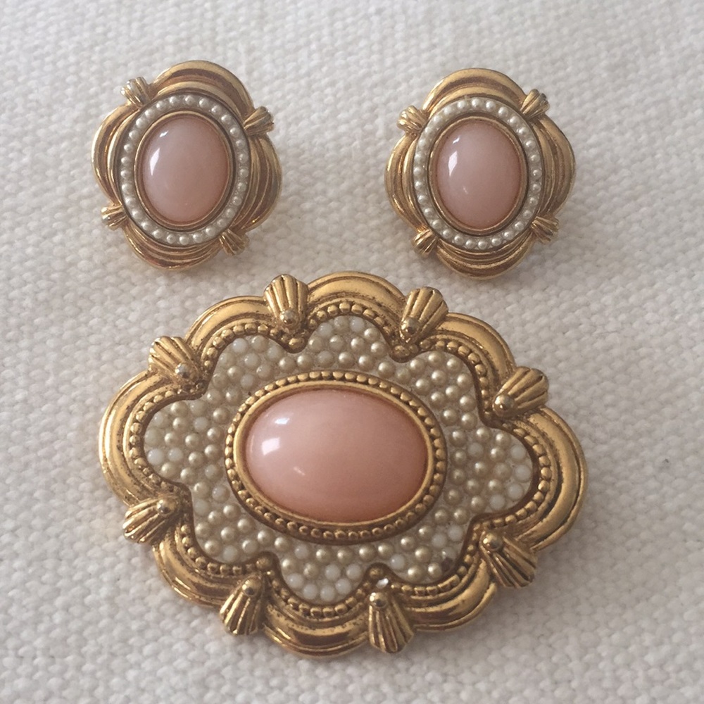 Earrings with matching brooch.