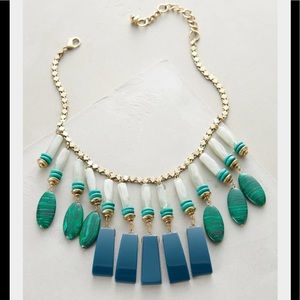 Anthropologie Green Equatorial Fringe Bib Necklace