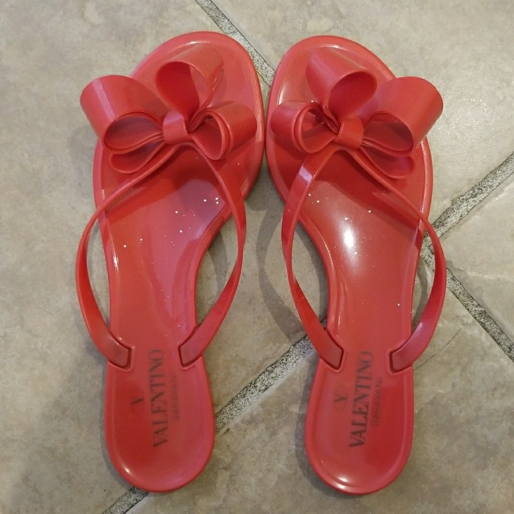 🚫SOLD🚫Valentino Red Jelly Bow Flip Flops Size 38