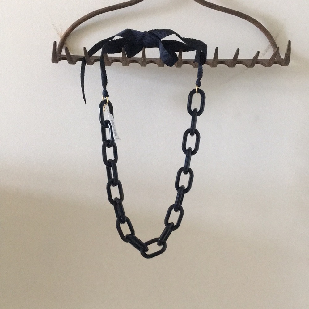 BNWT J.Crew Navy Link Necklace W/ Ribbon