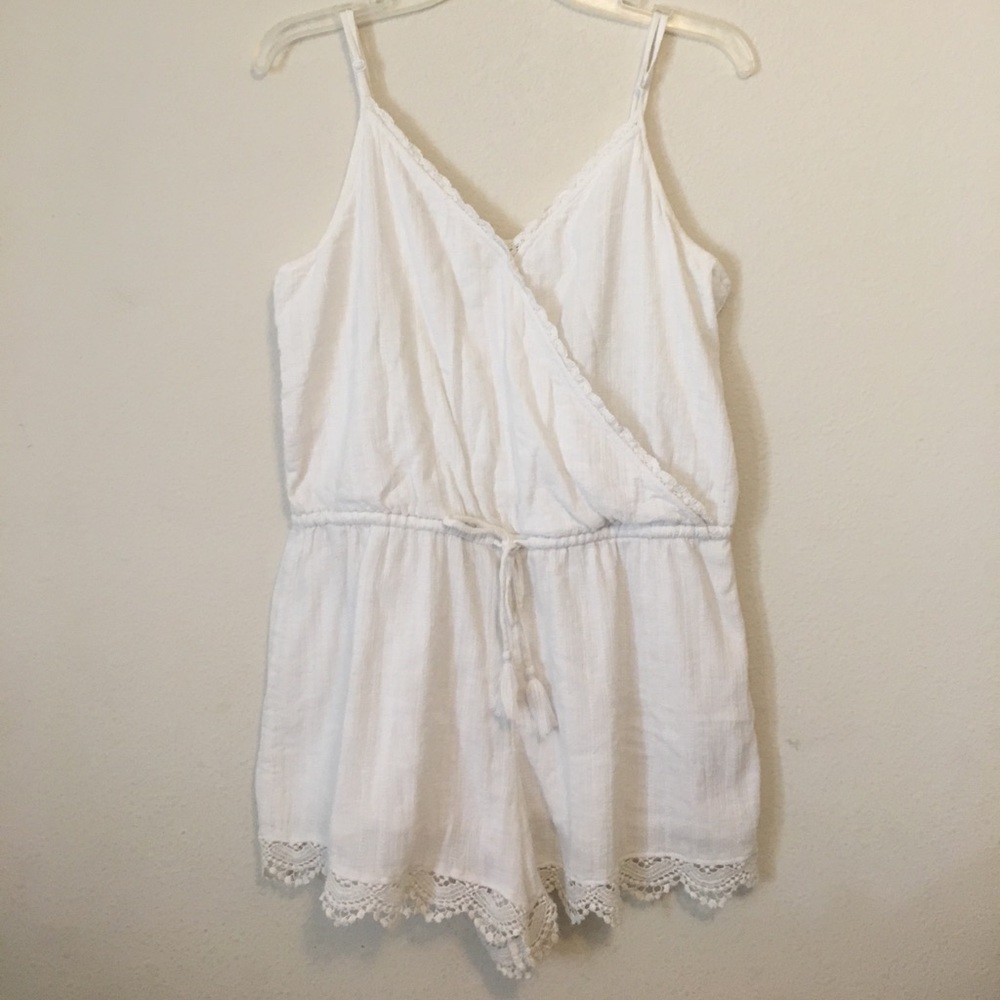 White Lace Trim Romper
