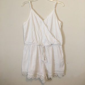 White Lace Trim Romper