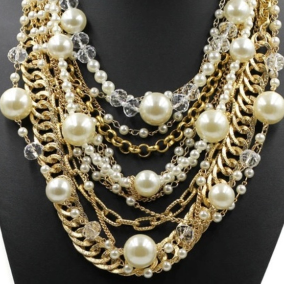 New Chunky Pearl Statement Necklace & Earrings Set - Picture 4 of 5