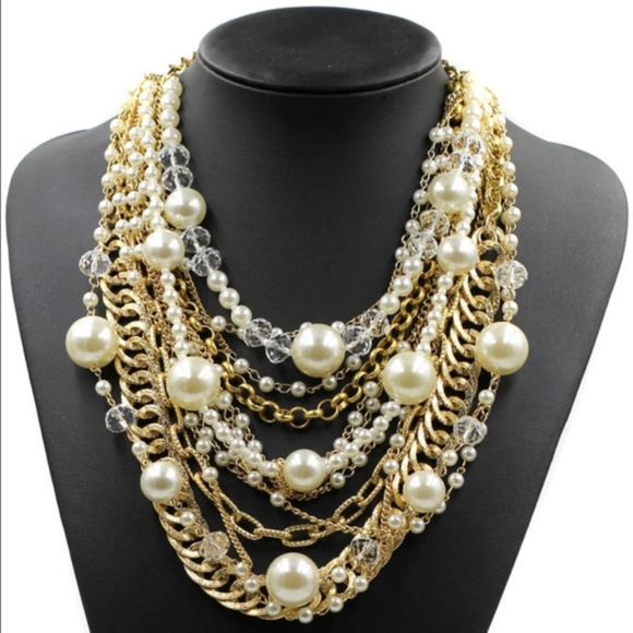 New Chunky Pearl Statement Necklace & Earrings Set - Picture 5 of 5