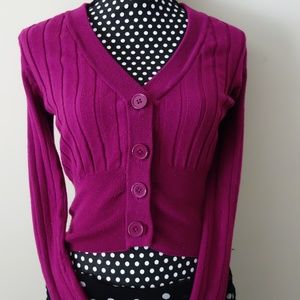 Fuschia Purple Cropped FItted Cardigan