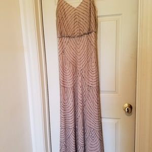 Adrianna Papell art deco beaded gown taupe/pink