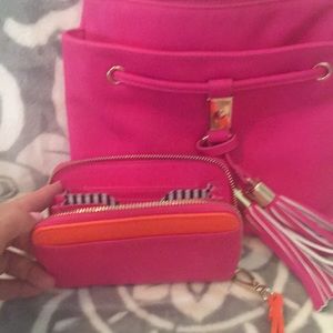 Cross-body purse and matching wallet.