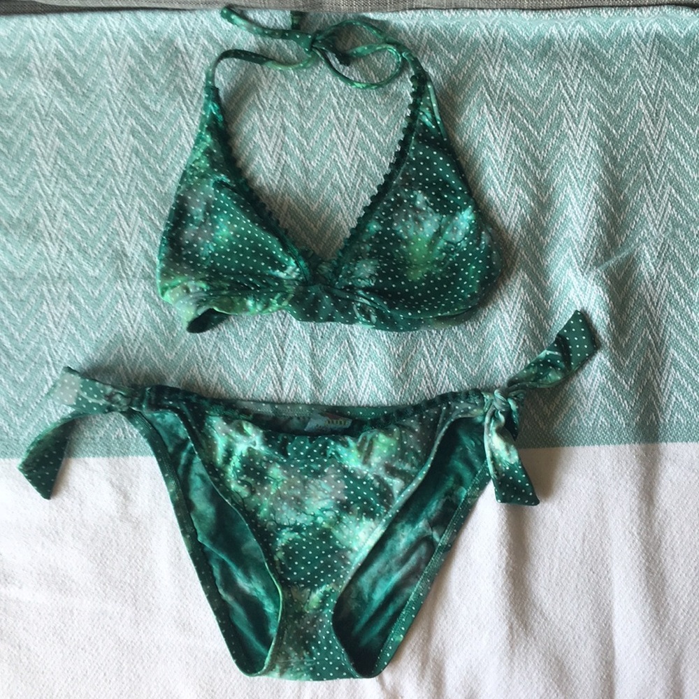 Lucky green, white, and grey bikini swimsuit