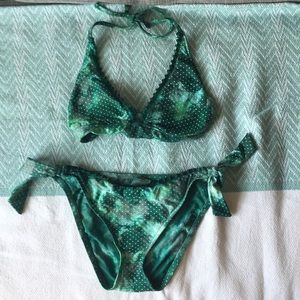 Lucky green, white, and grey bikini swimsuit