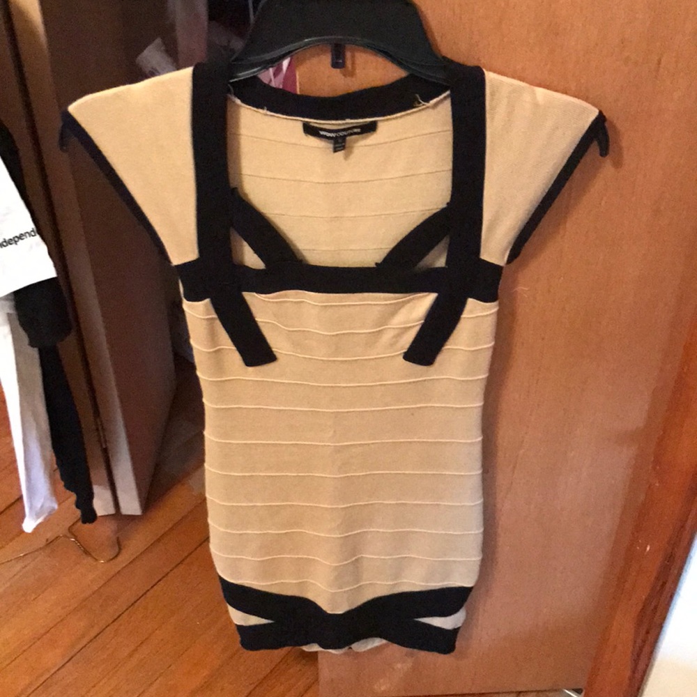 Tan and black bandage dress
