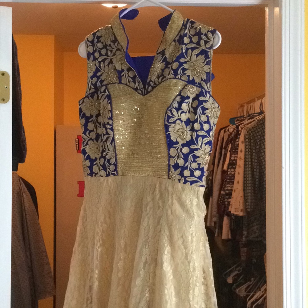 Gorgeous blue and gold Indian gown