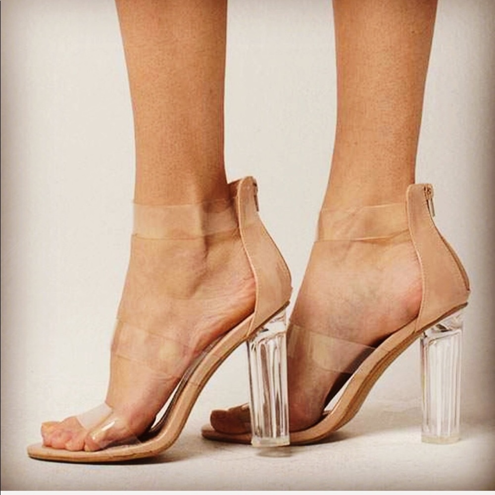 Three Straps Barely There Clear Heels - Picture 2 of 4