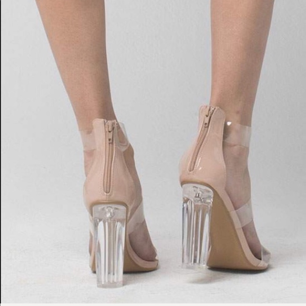 Three Straps Barely There Clear Heels - Picture 3 of 4