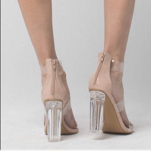 Three Straps Barely There Clear Heels - Picture 3 of 4