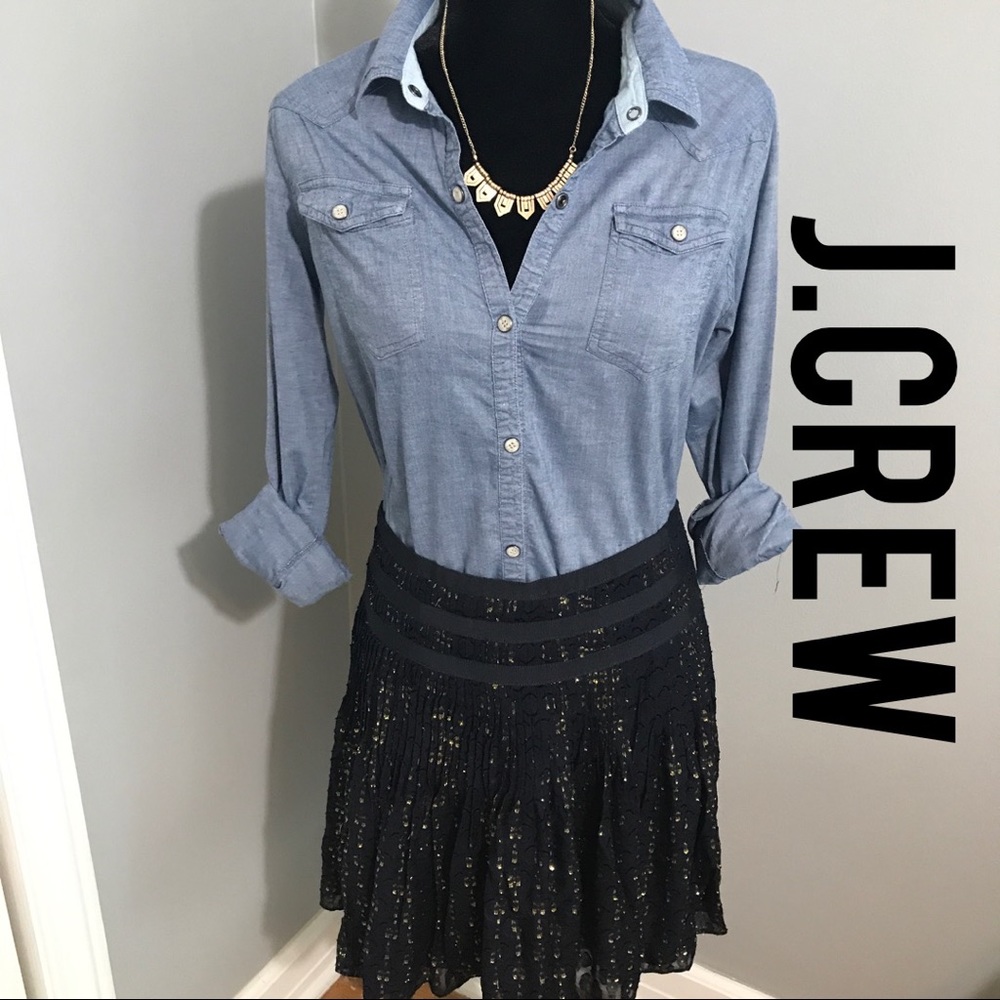 J.Crew Pleated Navy & Gold Skirt