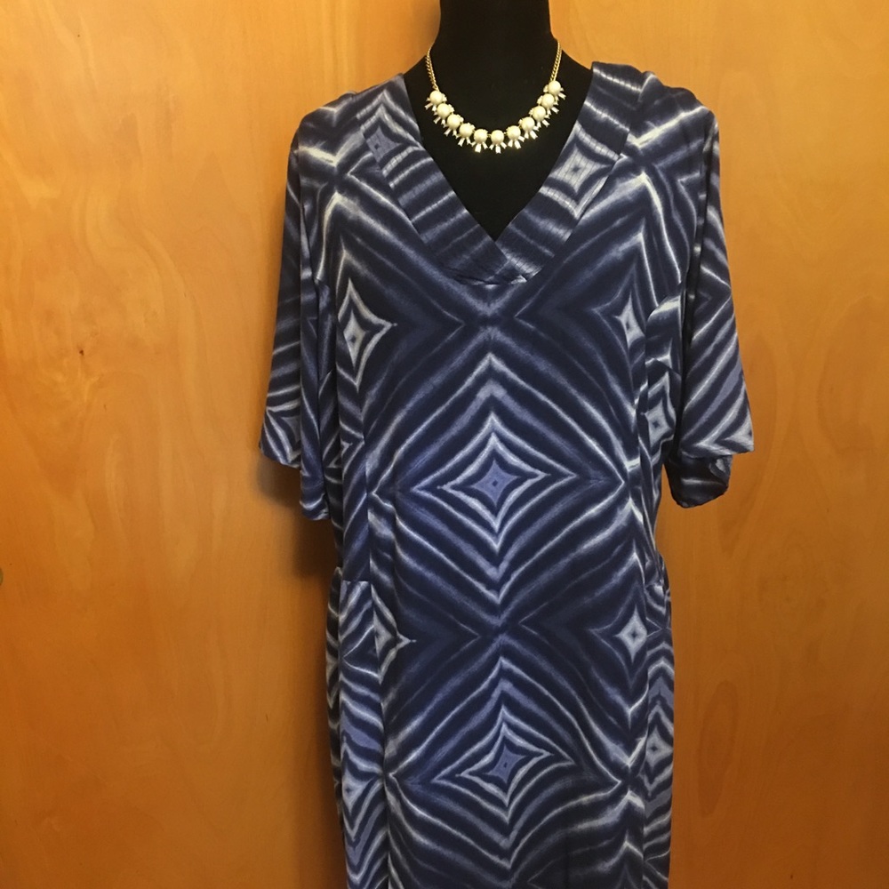 Blue Geometric Print Shift Dress