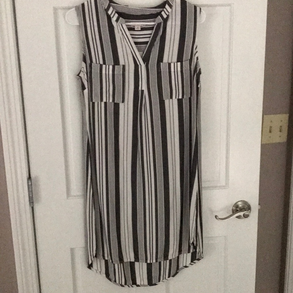Gray and white striped T-shirt dress