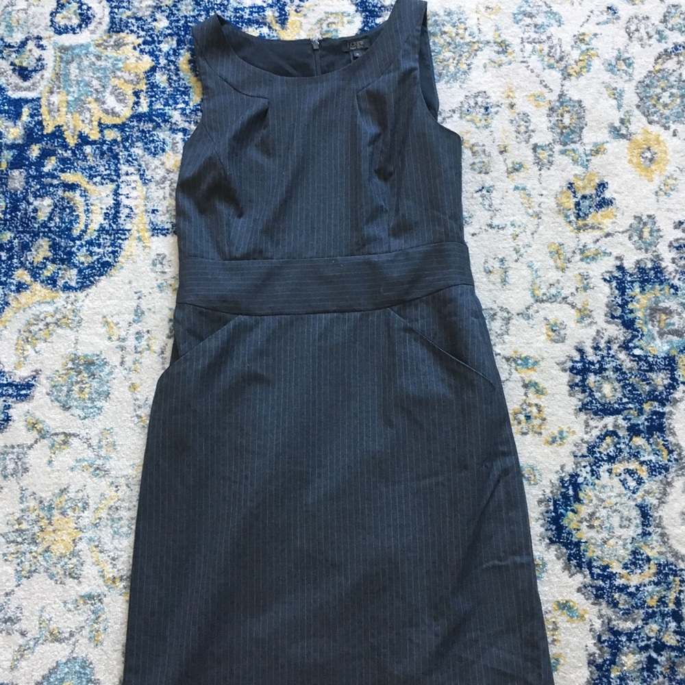 Gray pinstriped J. Crew Super 120's dress