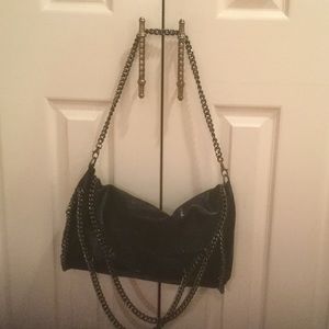 DESIGNER INSPIRED BLACK LTHR/CHAIN DETAIL HANDBAG
