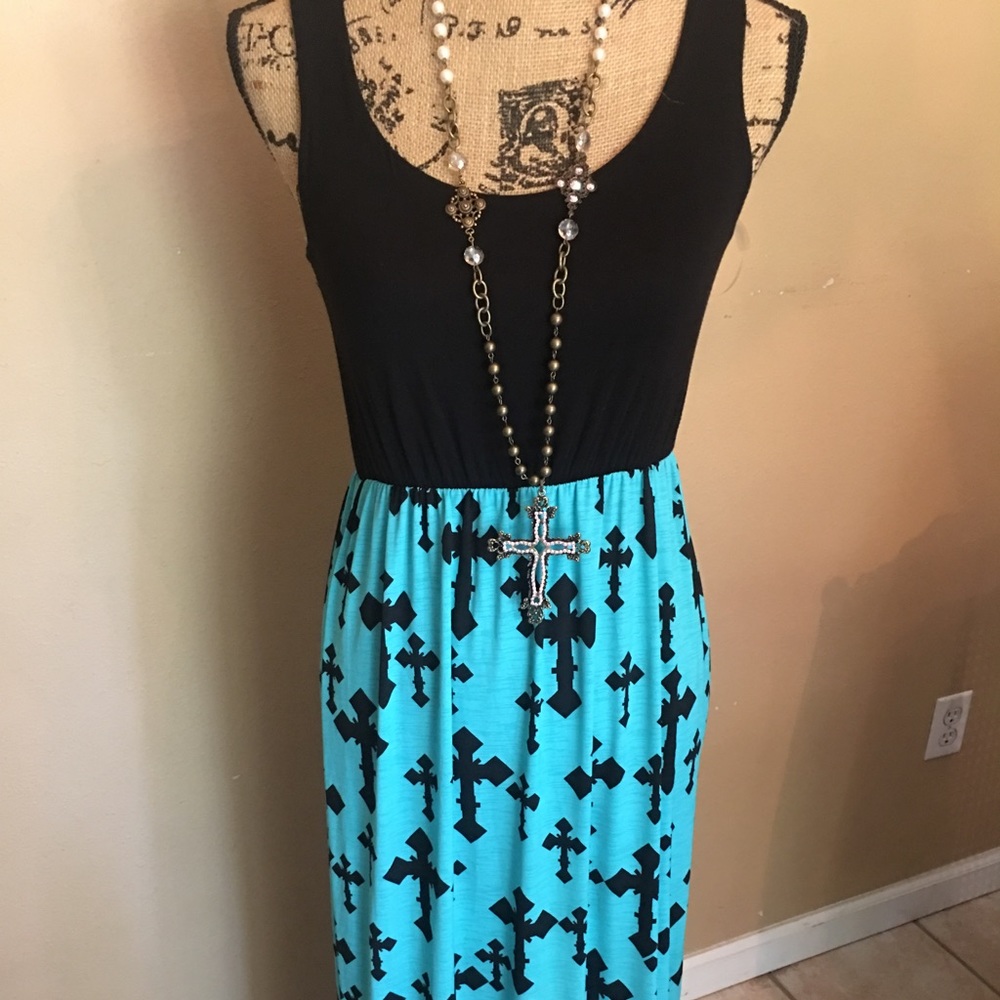 Cross print maxi dress