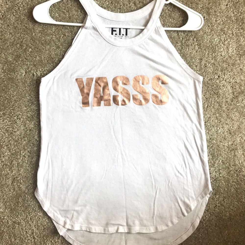 F.I.T. Clothing YASSS white & gold high low tank