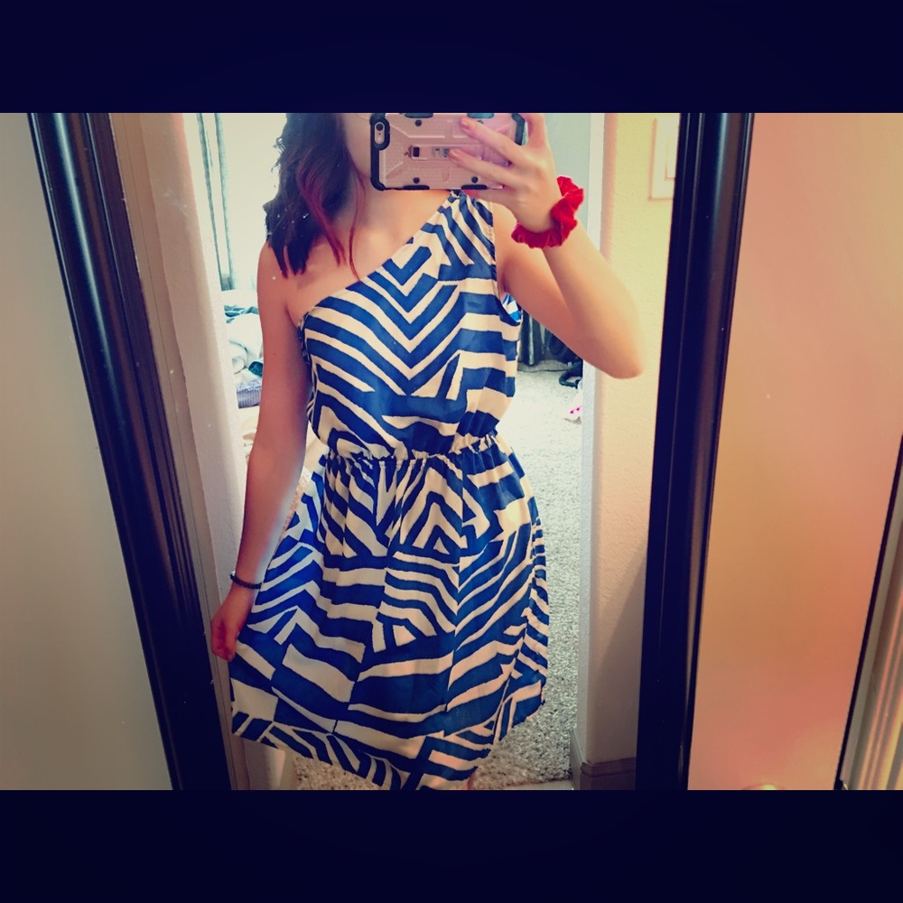Blue striped one shoulder dress