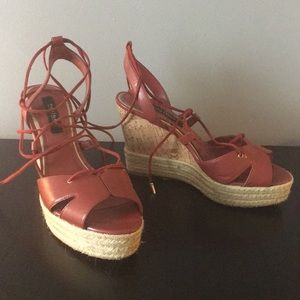 Lace up maroon wedges, WORN ONCE