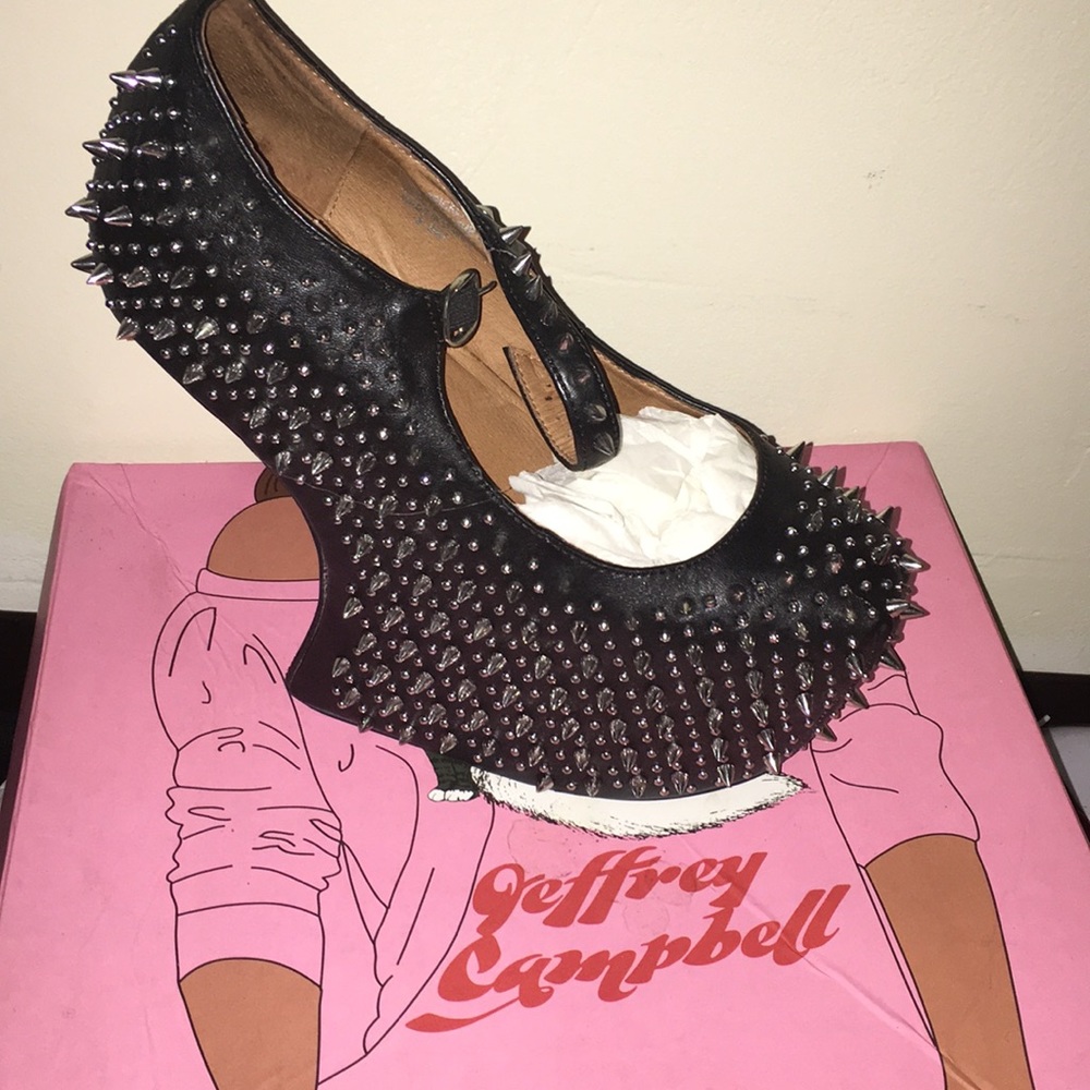 Jeffrey Campbell Prickly Blk Silver Heelless Shoes