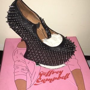Jeffrey Campbell Prickly Blk Silver Heelless Shoes